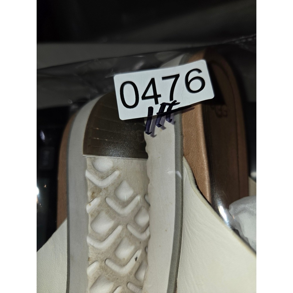 UGG Kari White Metallic Silver Leather Crisscross Slide Sandals 1018901 W 6 - Picture 8 of 8